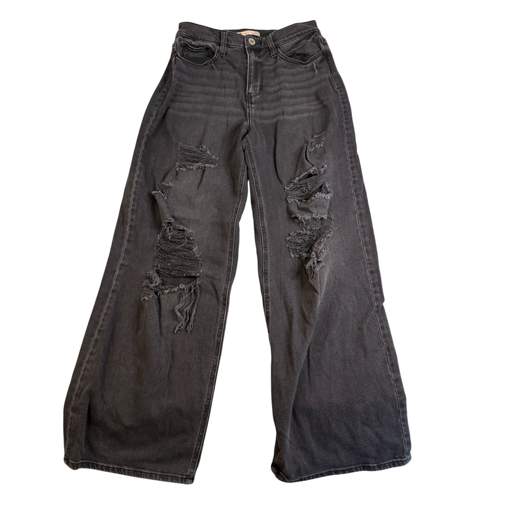 SO Good For Life 90s Wide Leg Jeans Black Distressed Super High Rise Size 9/29W - Picture 1 of 8